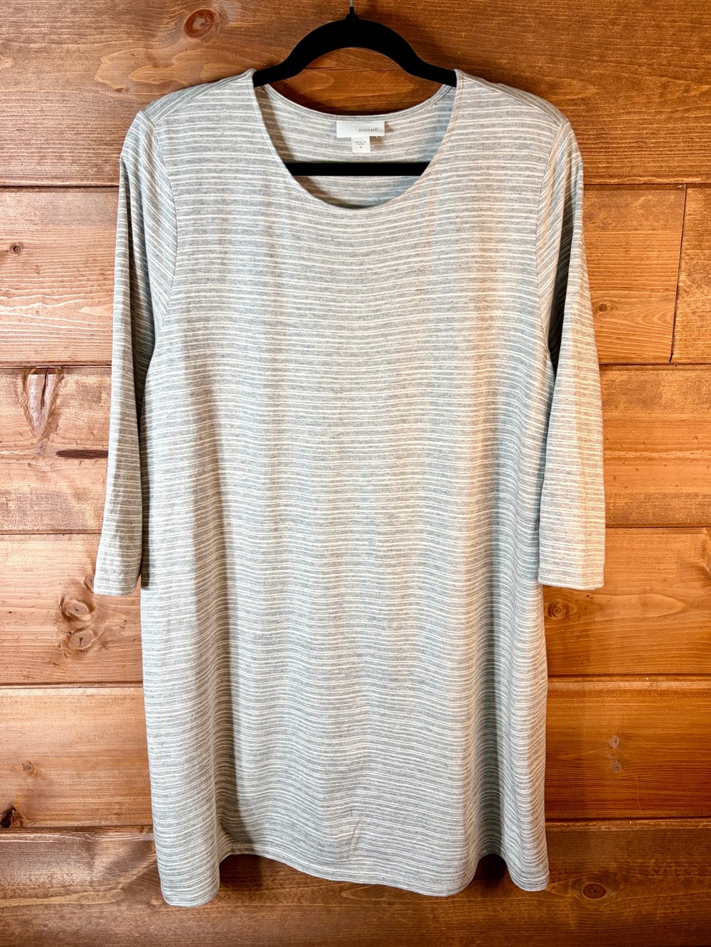 Pure Jill Light Gray Striped Women's 3/4 Sleeve Shift Dress Size Medium 💕